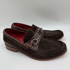 Sophisticated Brown Suede Loafers with Metal Accent